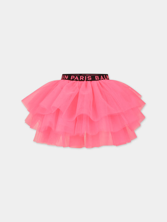 Gonna fucsia per bambina con logo,Balmain Kids,BU7A61 T0078 590