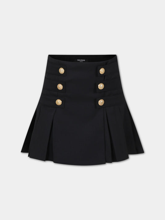 Gonna elegante nera per bambina,Balmain Kids,BU7A51 I0196 930