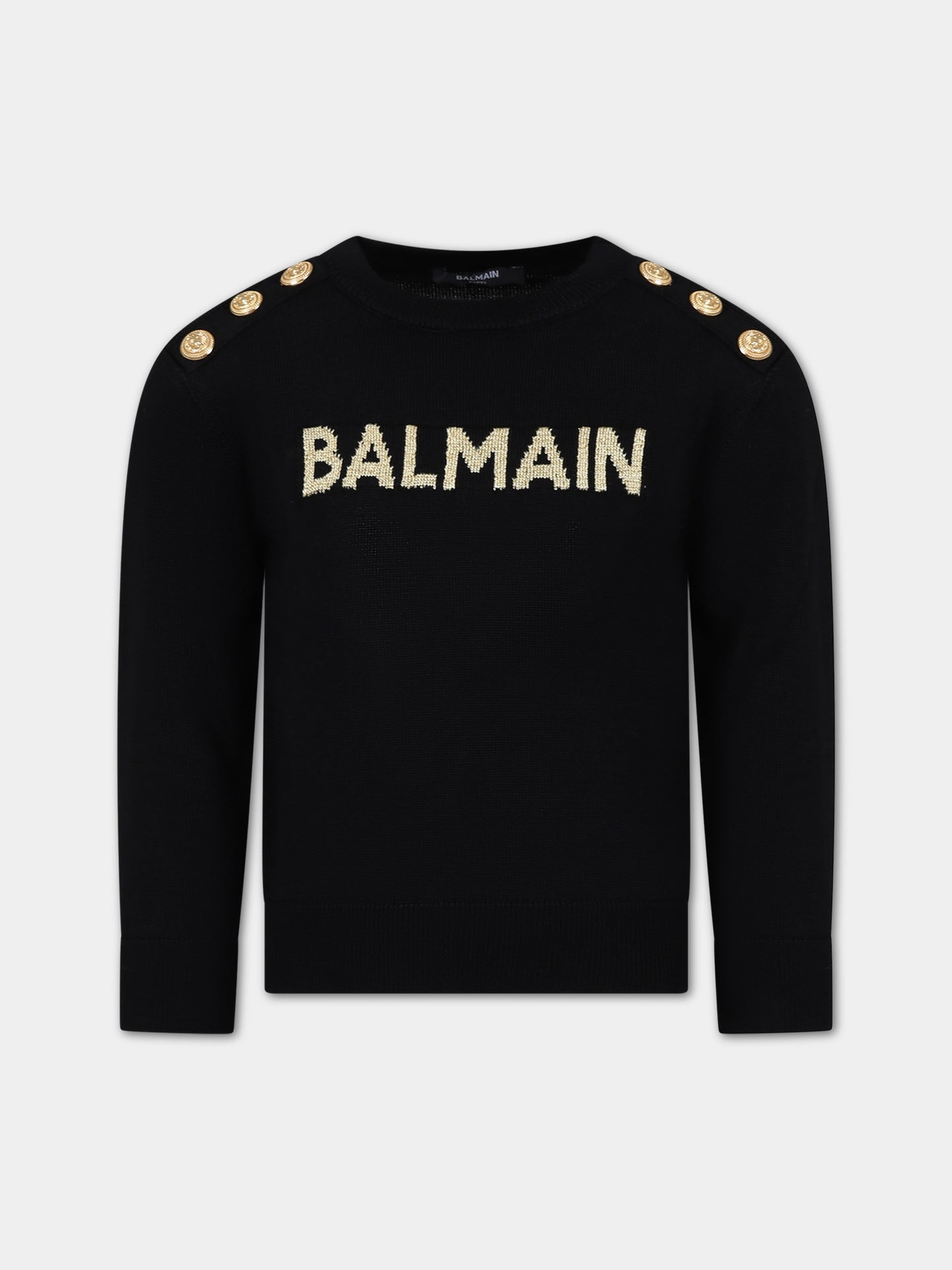 Maglione nero per bambina con logo,Balmain Kids,BU9A30 X0068 930OR