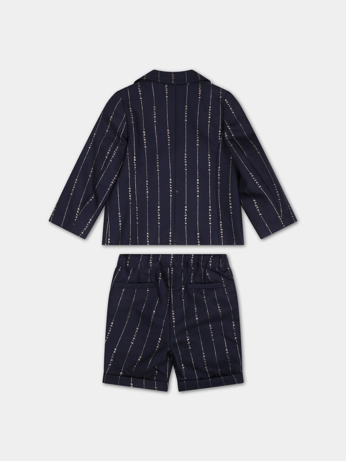 Completo elegante blu per neonato con logo dorato,Balmain Kids,BU3580 I0195 649OR