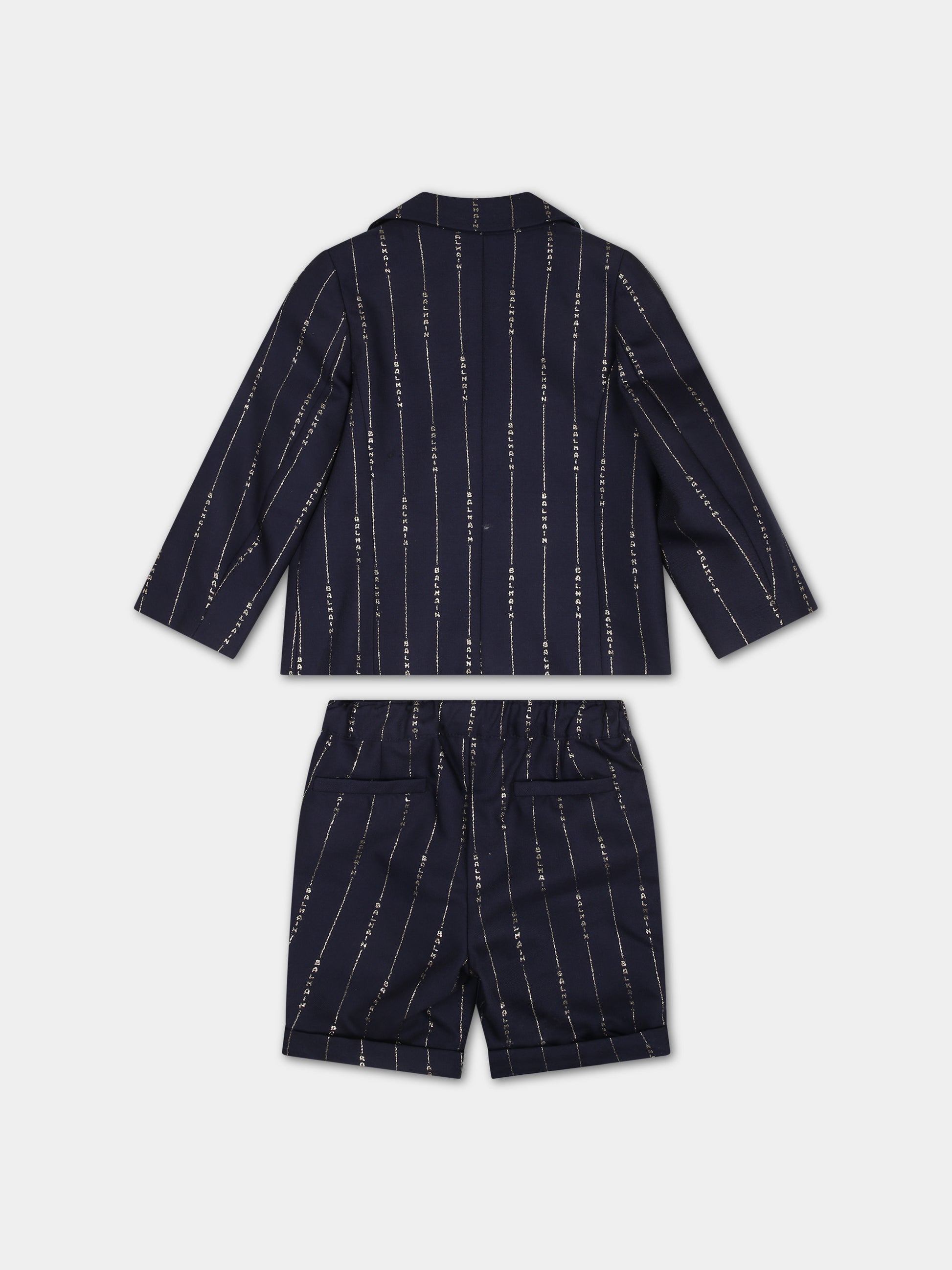 Completo elegante blu per neonato con logo dorato,Balmain Kids,BU3580 I0195 649OR