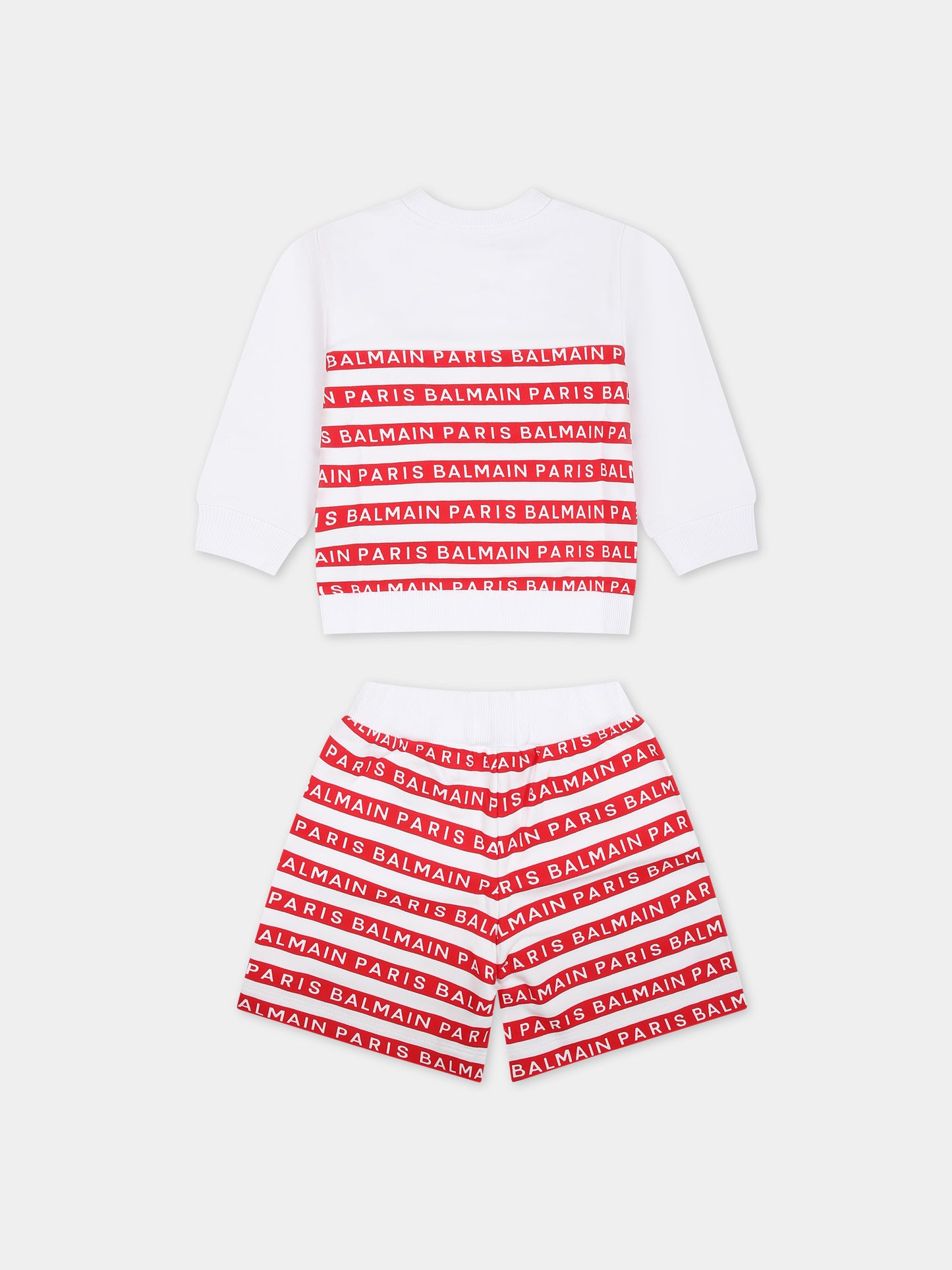 Completo bianco per neonato con righe rosse e logo,Balmain Kids,BU3560 Z1909 100RO