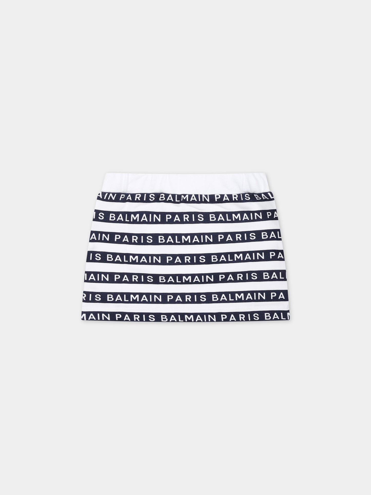 Gonna bianca per neonata con righe blu e logo,Balmain Kids,BU7001 Z1909 100BL