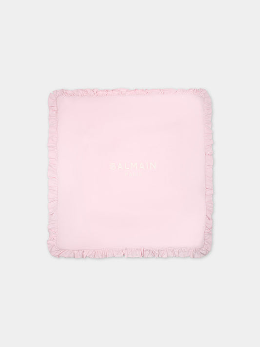 Coperta rosa per neonata con logo,Balmain Kids,BU0010 Z1751 540