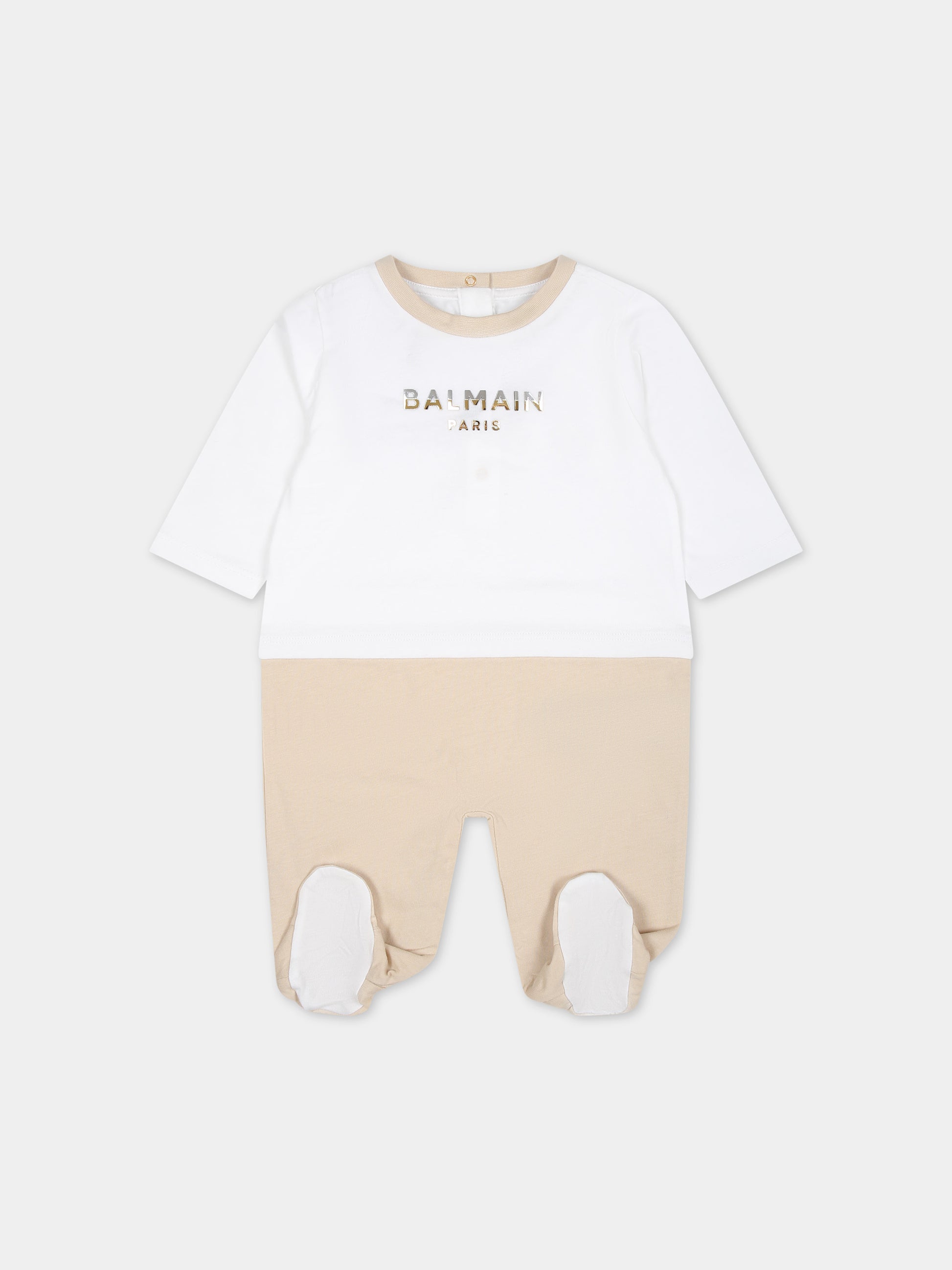 Set tutina beige per neonati con logo,Balmain Kids,BUB54A Z0057 100BG