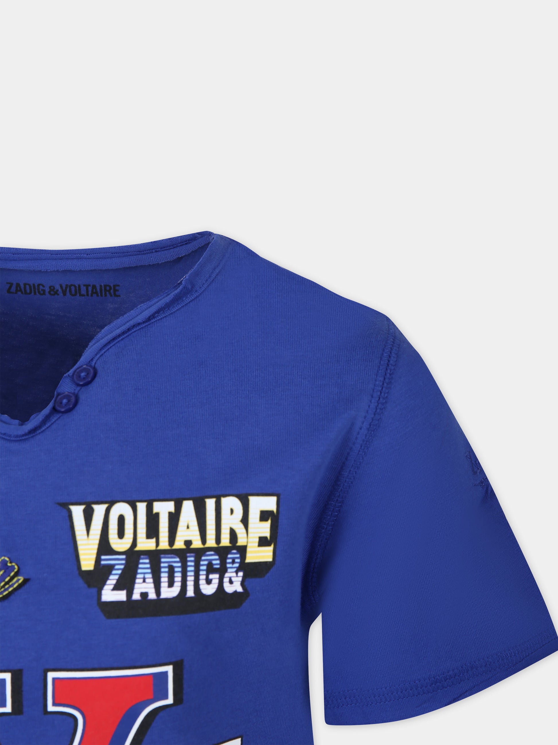 T-shirt blu per bambino con logo,Zadig & Voltaire Kids,X60087 861