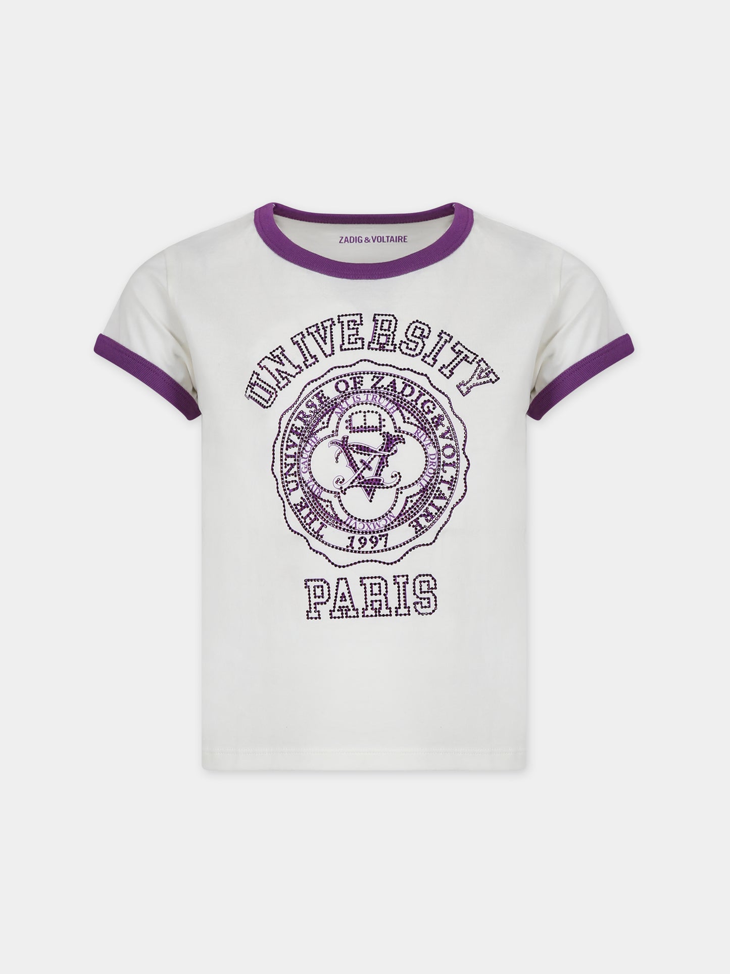 T-shirt bianca per bambina con stampa con strass,Zadig & Voltaire Kids,X60040 182