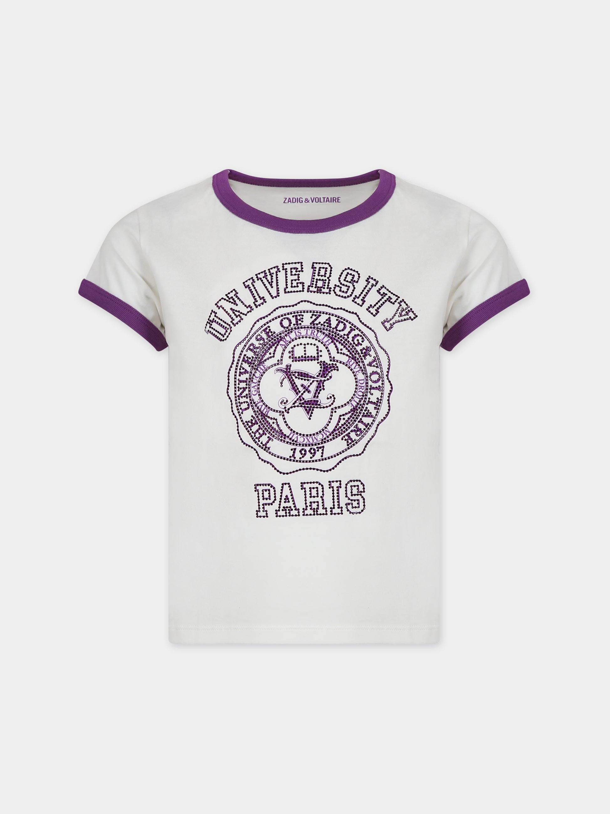 T-shirt bianca per bambina con stampa con strass,Zadig & Voltaire Kids,X60040 182