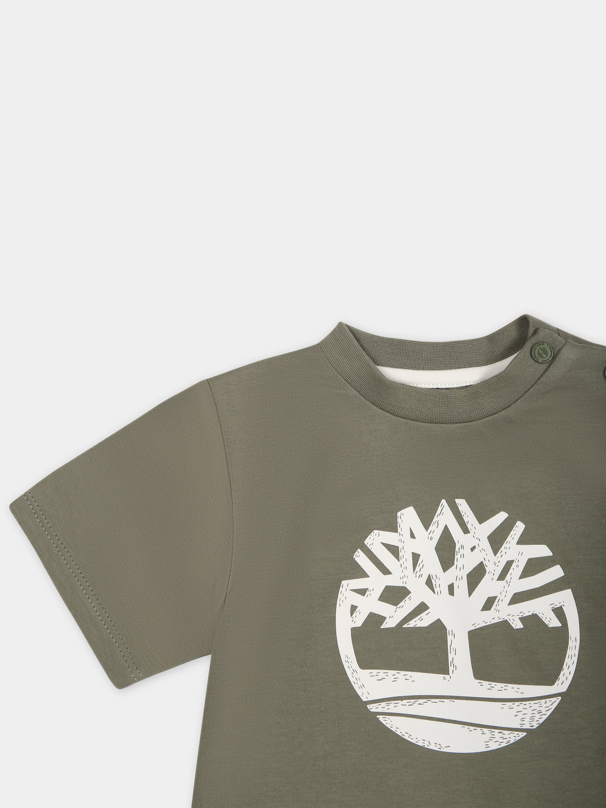 T-shirt verde per neonato con logo,Timberland,T60171 724