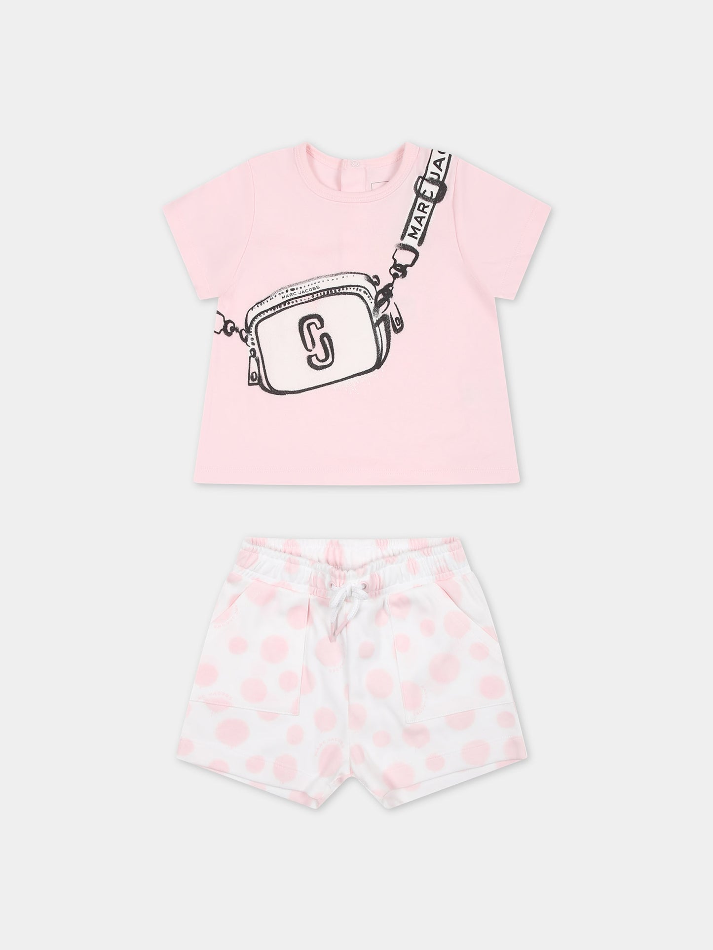 Completo rosa per neonata con stampa e logo,Marc Jacobs,W60153 S01