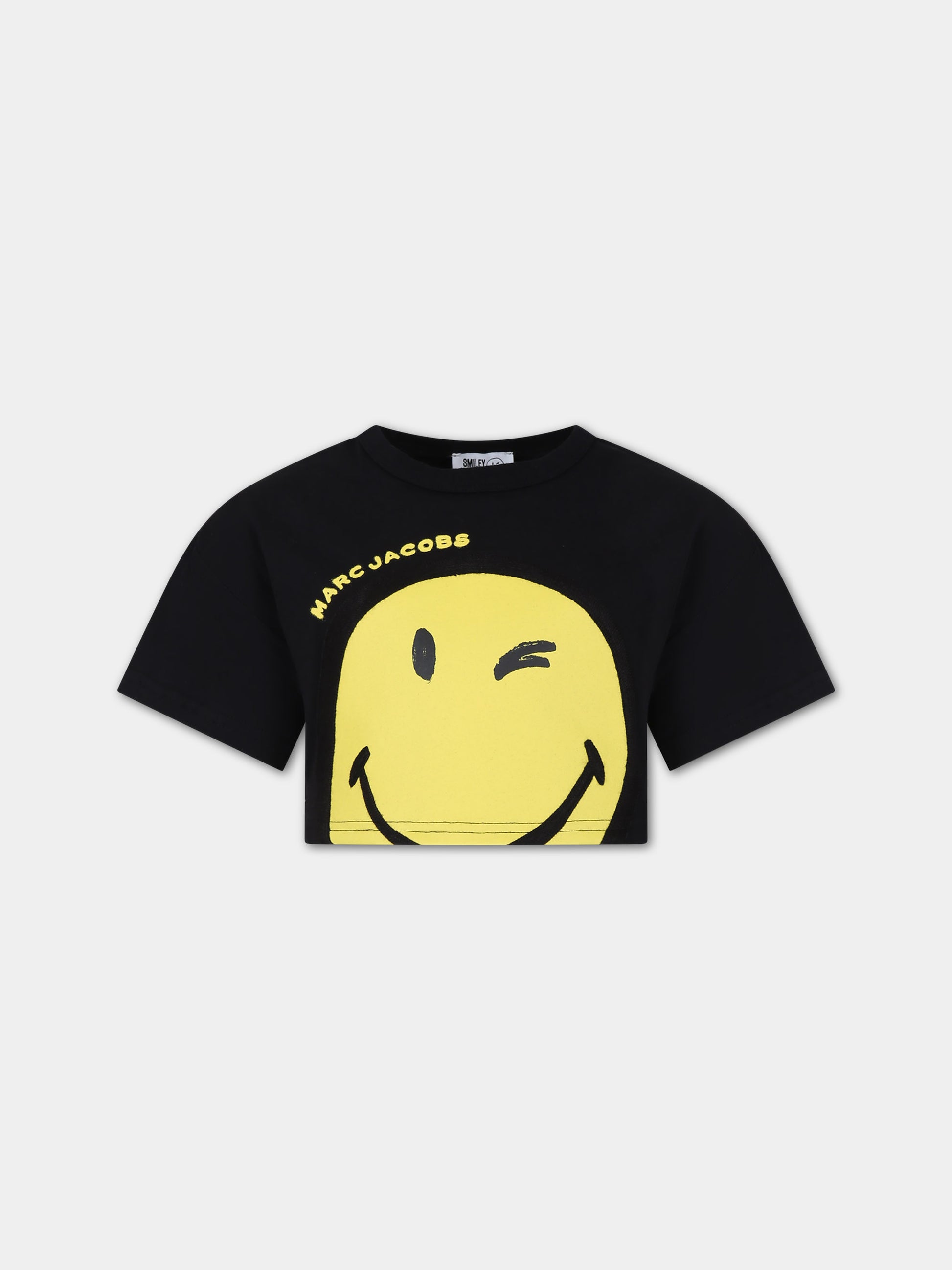 T-shirt nera per bambina con smiley e logo,Little Marc Jacobs,W60117 09B