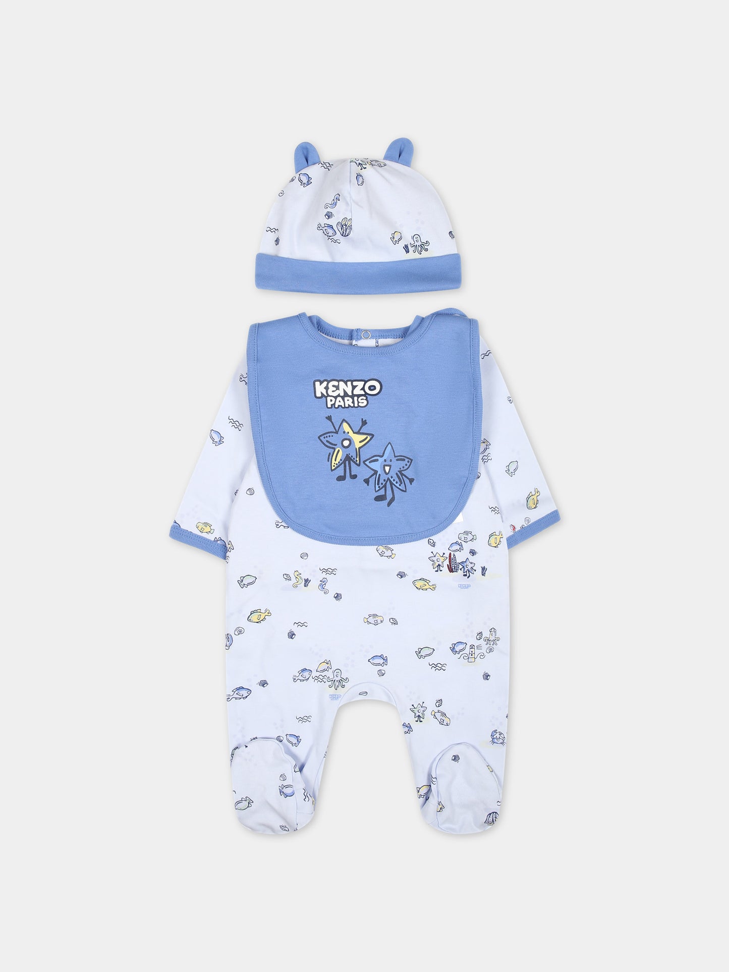 Set celeste per neonato con stampa e logo,Kenzo Kids,K60067 771