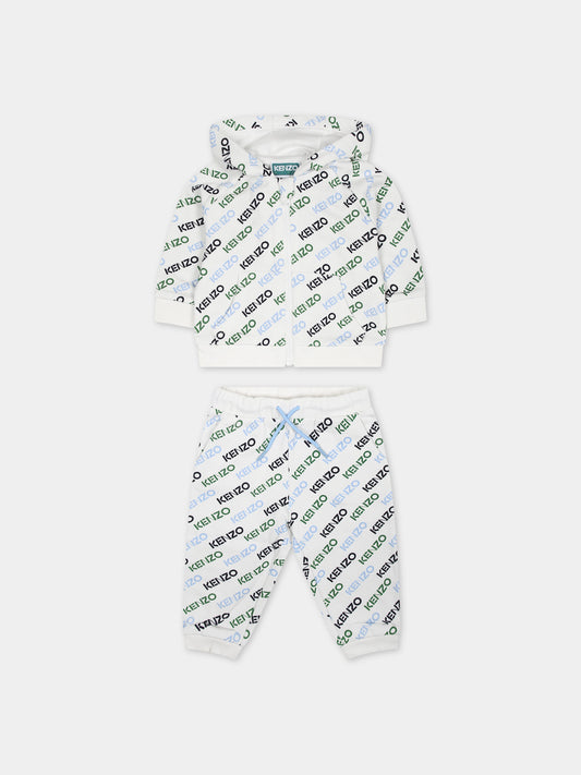 Completo bianco per neonato con logo all-over,Kenzo Kids,K60144 12P