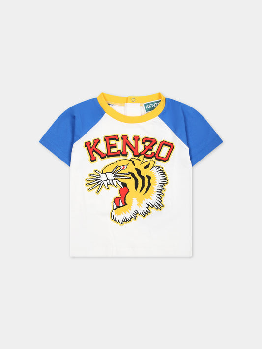 T-shirt bianca per neonato con stampa iconica tigre,Kenzo Kids,K60156 12P
