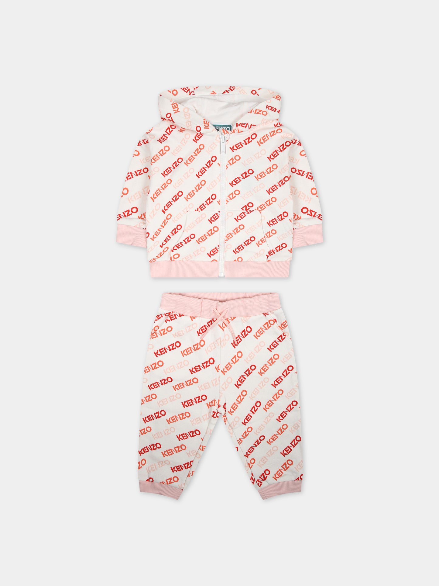 Completo bianco per neonata con logo all-over,Kenzo Kids,K60099 12P