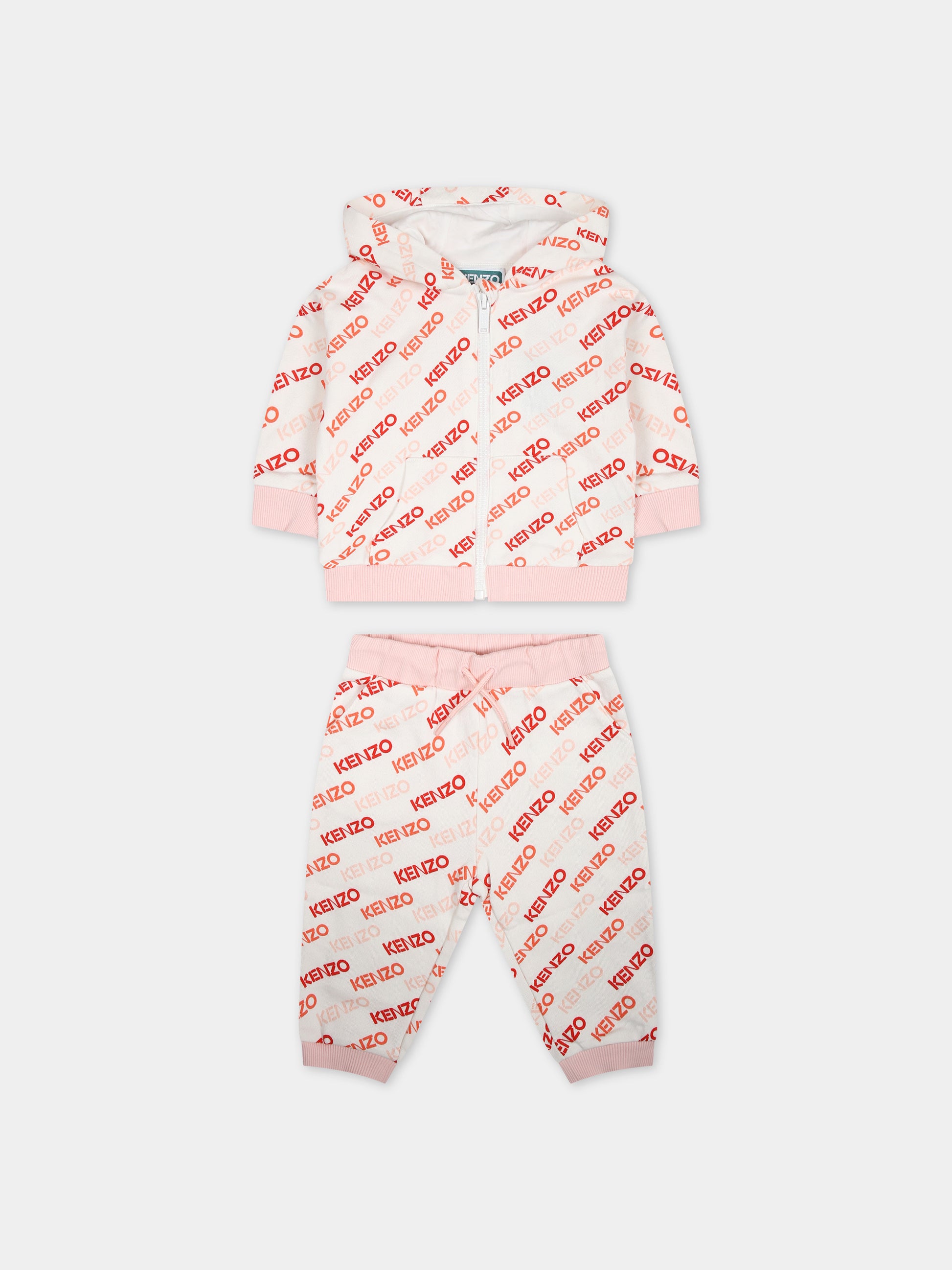 Completo bianco per neonata con logo all-over,Kenzo Kids,K60099 12P