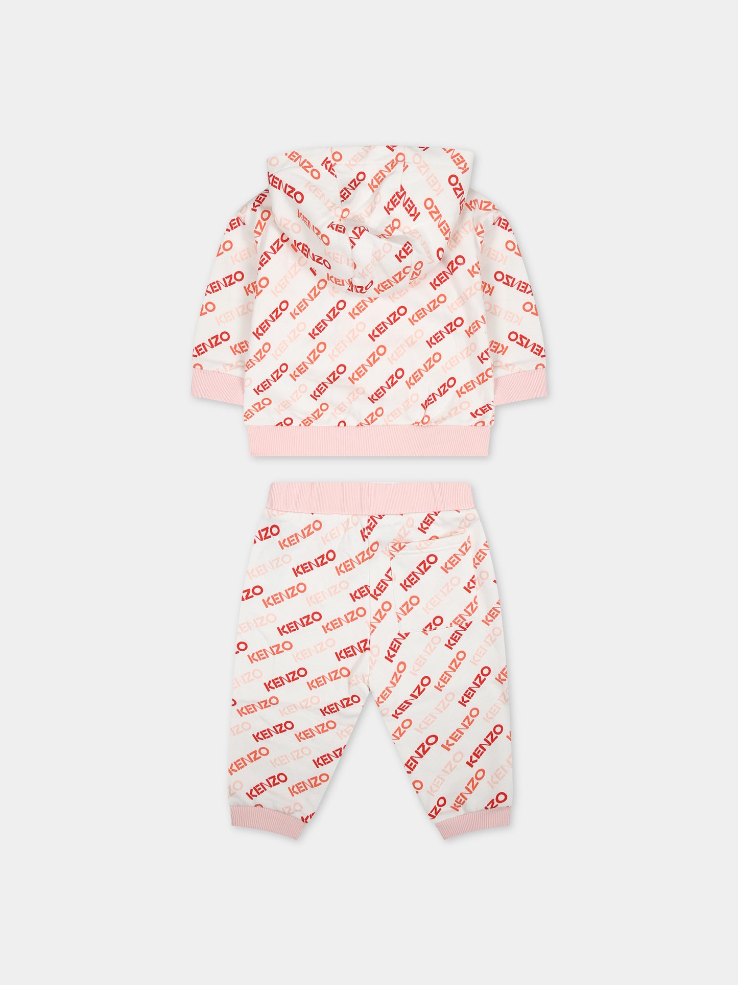 Completo bianco per neonata con logo all-over,Kenzo Kids,K60099 12P