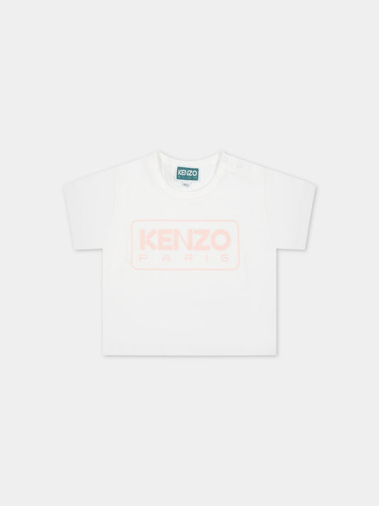 T-shirt bianca per neonata con logo,Kenzo Kids,K60129 12P