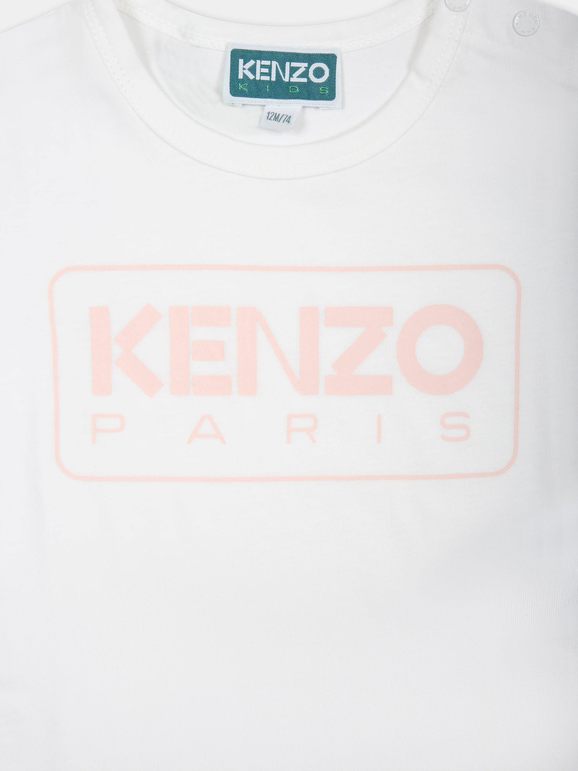 T-shirt bianca per neonata con logo,Kenzo Kids,K60129 12P