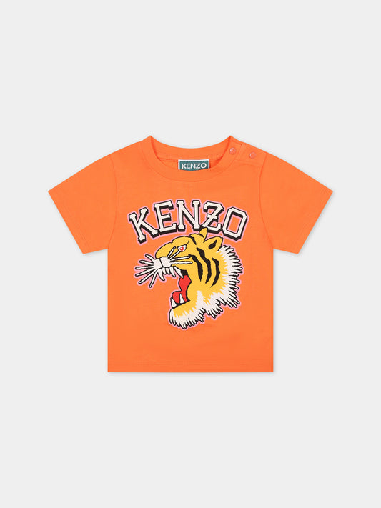 T-shirt arancione per neonata con iconica tigre ruggente,Kenzo Kids,K60381 98F