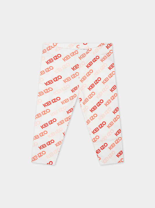 Leggins bianco per neonata con logo all-over,Kenzo Kids,K60106 12P