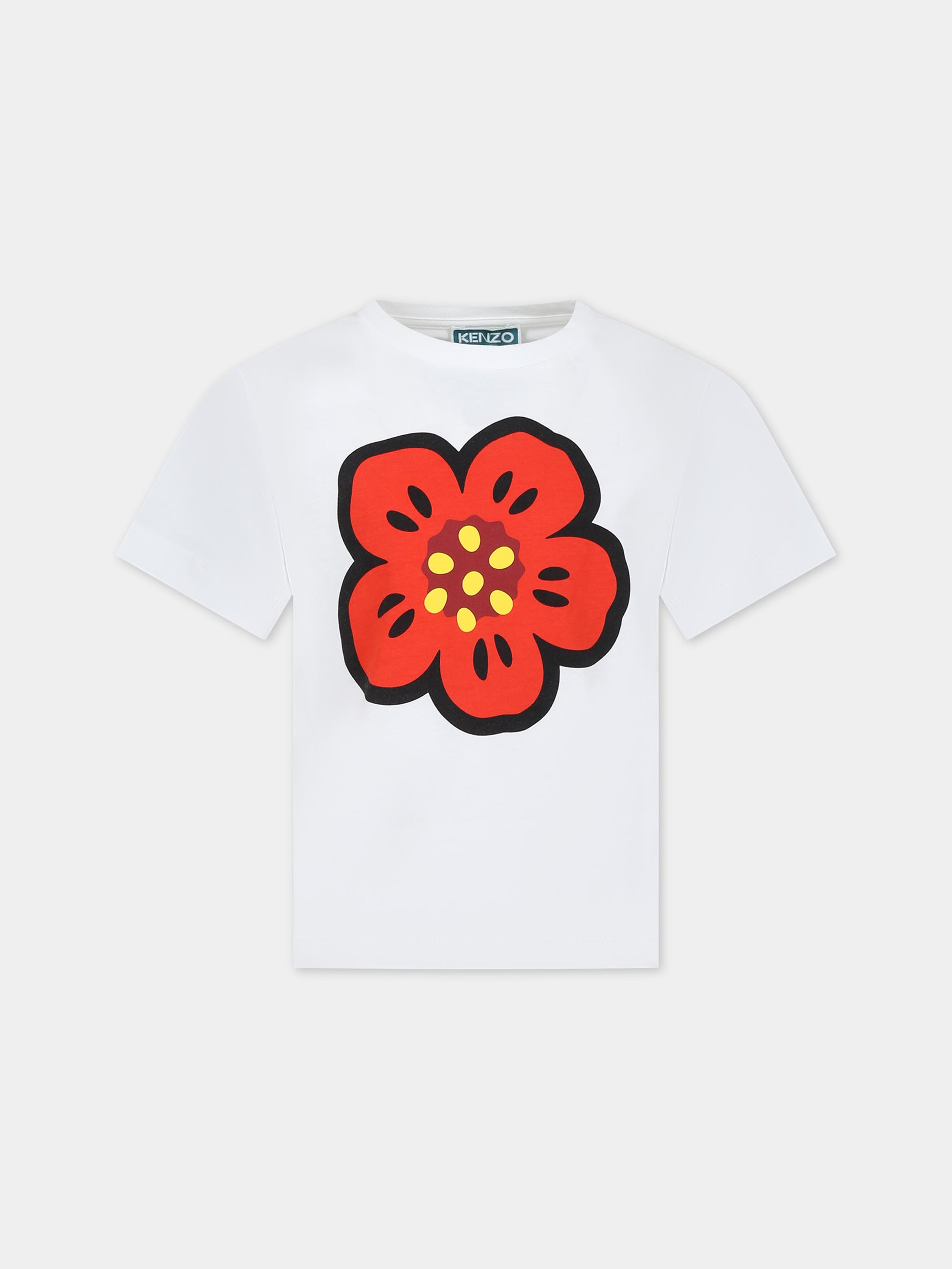 T-shirt bianca per bambina con fiore,Kenzo Kids,K60383 12P