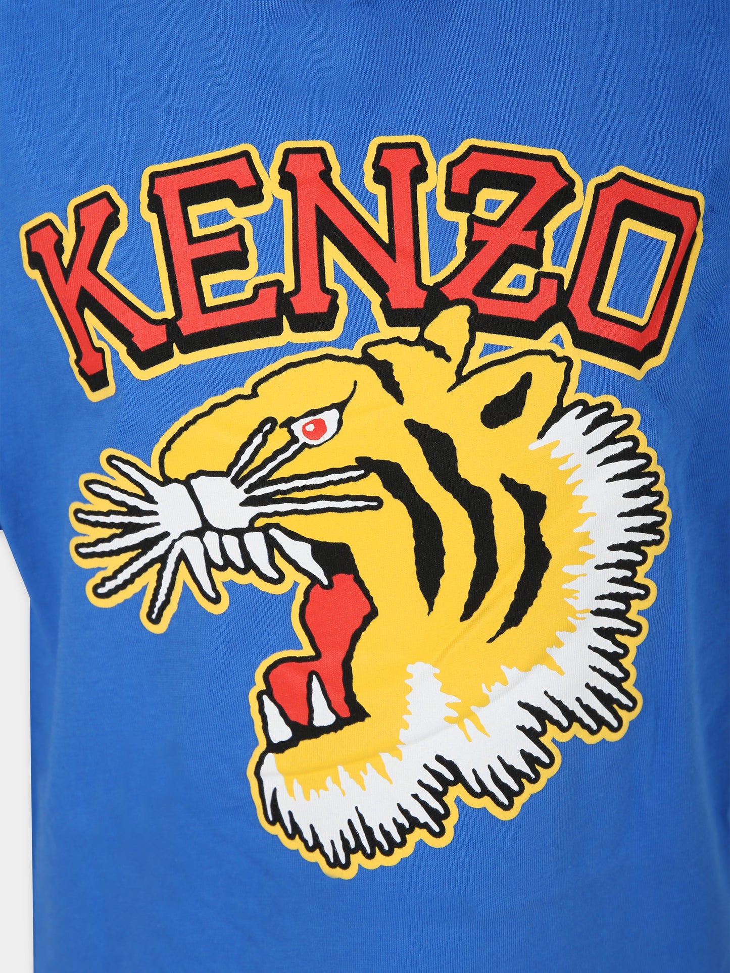 T-shirt azzurra per bambino con iconica tigre e logo,Kenzo Kids,K60356 878