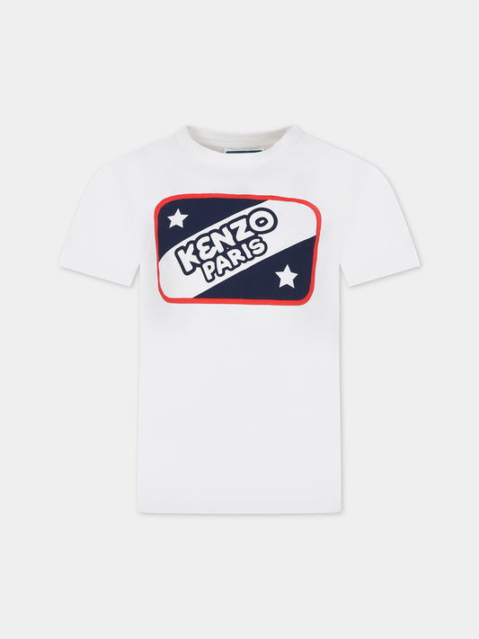 T-shirt bianca per bambino con stampa logo,Kenzo Kids,K60347 121
