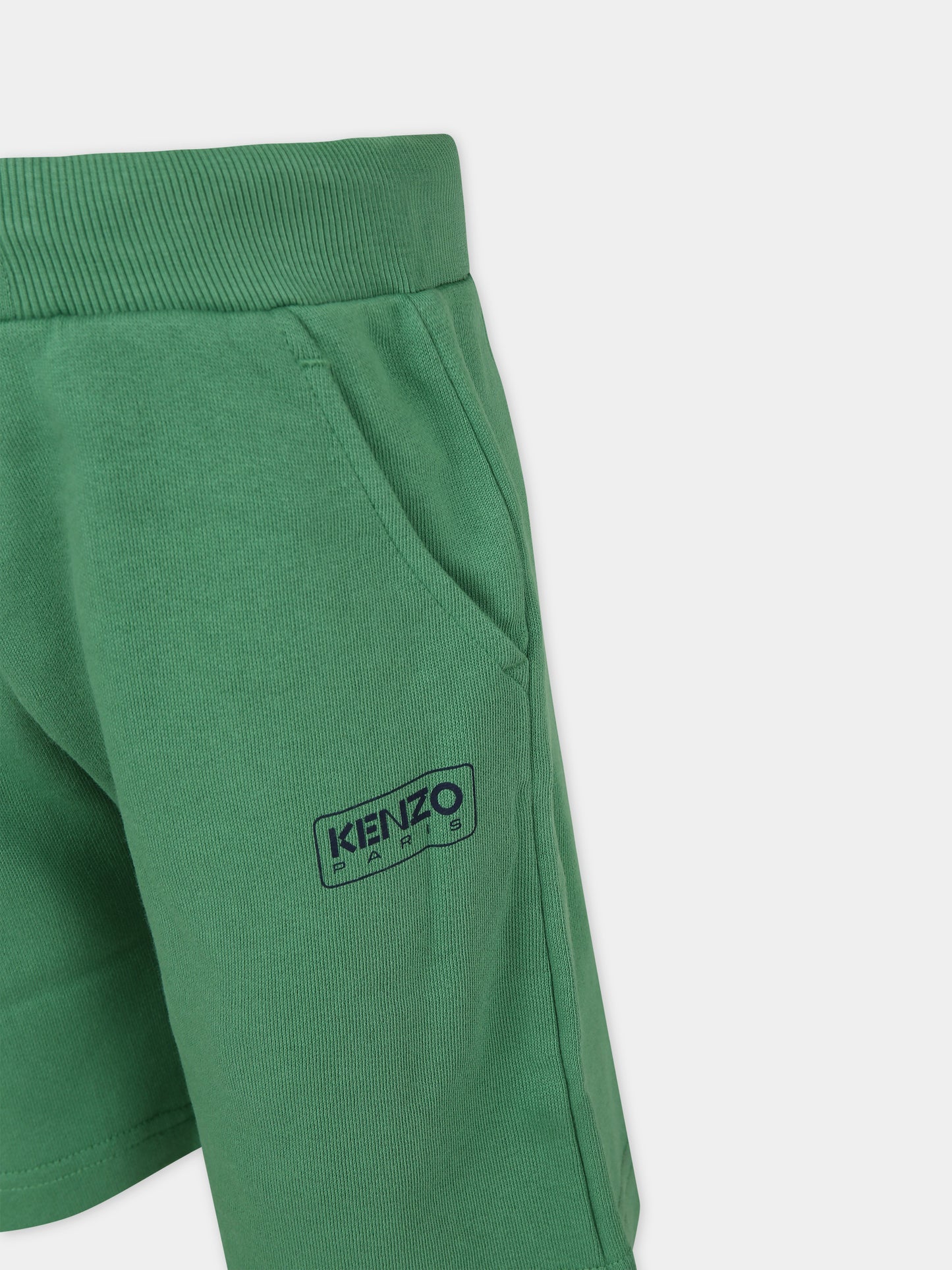 Shorts verdi per bambino con stampa logo,Kenzo Kids,K60305 66F