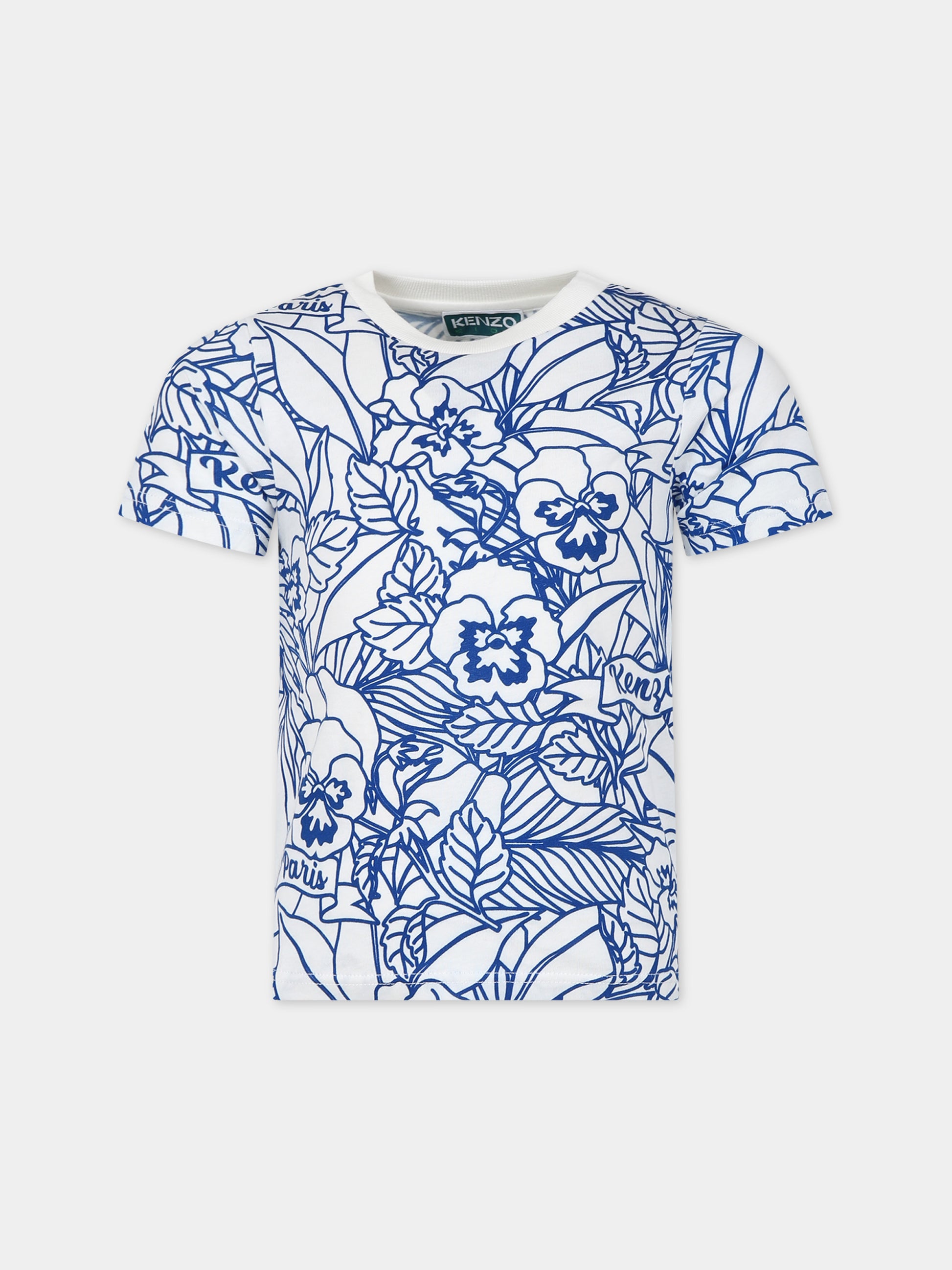 T-shirt bianca per bambino con stampa e logo,Kenzo Kids,K60351 12P