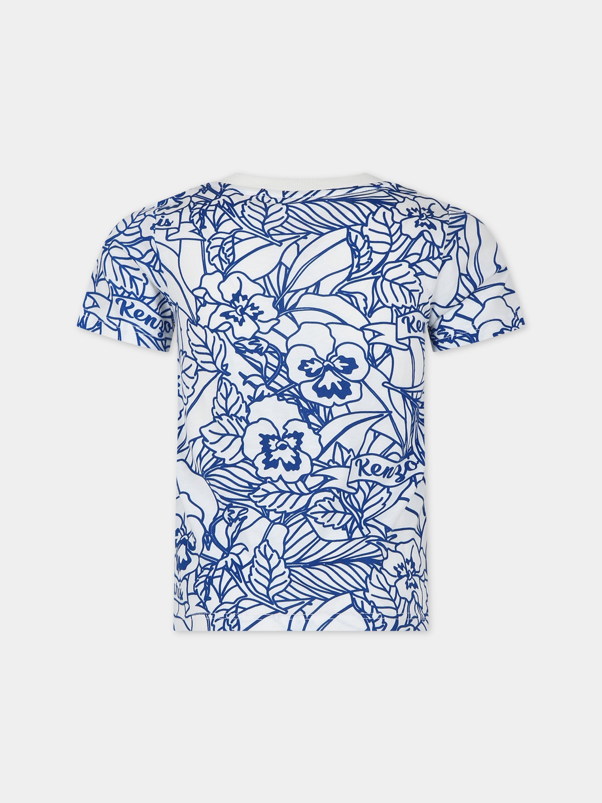 T-shirt bianca per bambino con stampa e logo,Kenzo Kids,K60351 12P