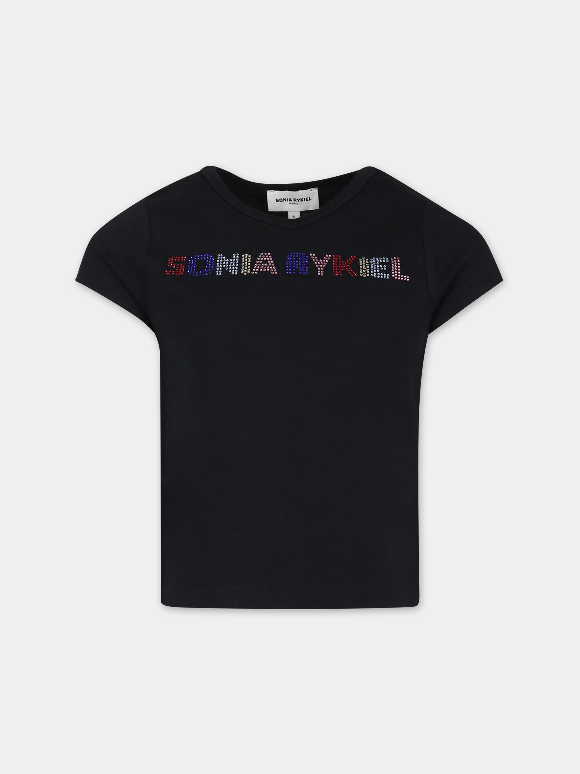 T-shirt nera per bambina con logo,Sonia Rykiel Paris,A00184 09B