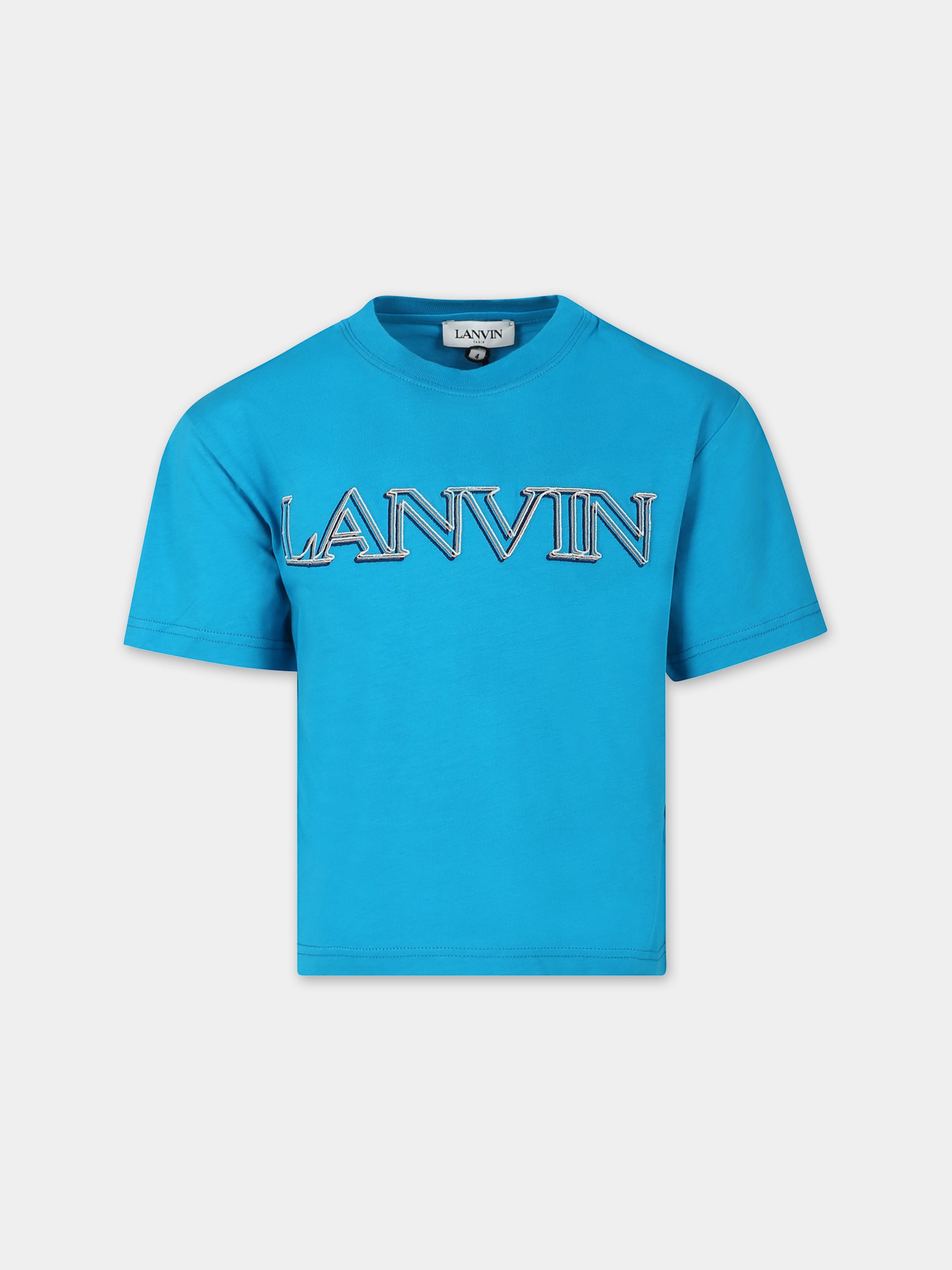 T-shirt azzurra per bambino con logo,Lanvin Petite,N30065 75T