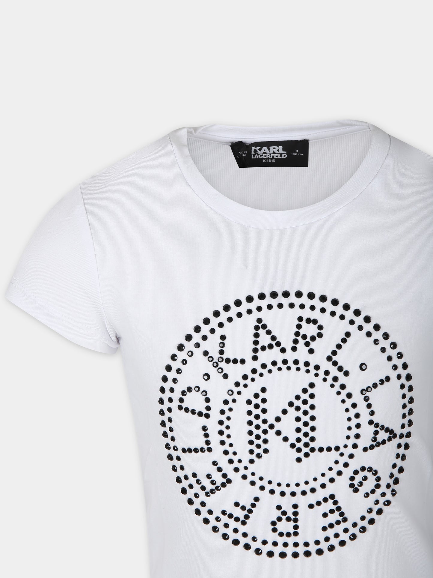 T-shirt bianca per bambina con stampa logo con strass,Karl Lagerfeld Kids,Z30109 N50