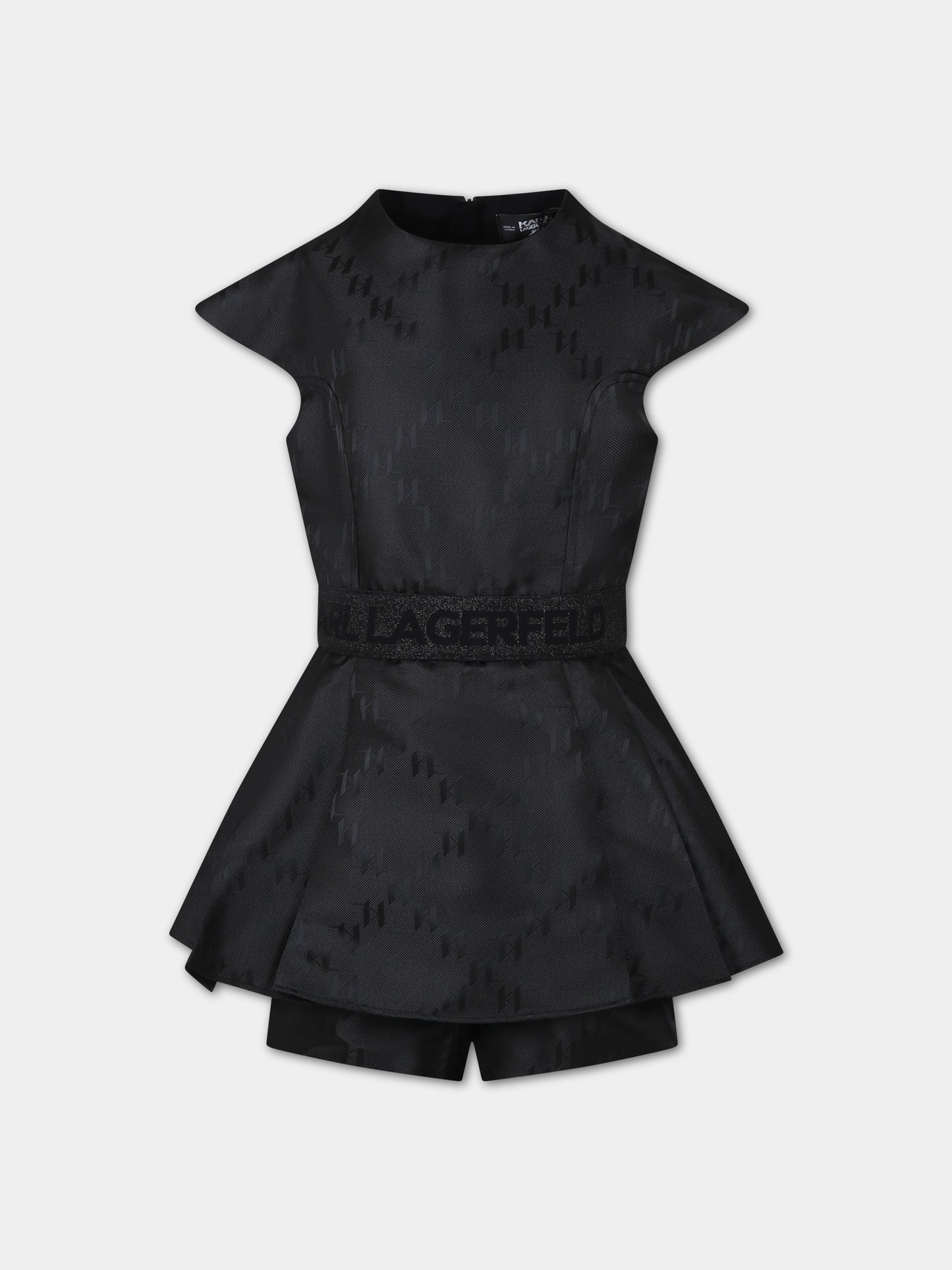 Vestito nero per bambina con stampa grafica K/IKoniK all-over,Karl Lagerfeld Kids,Z30088 09B