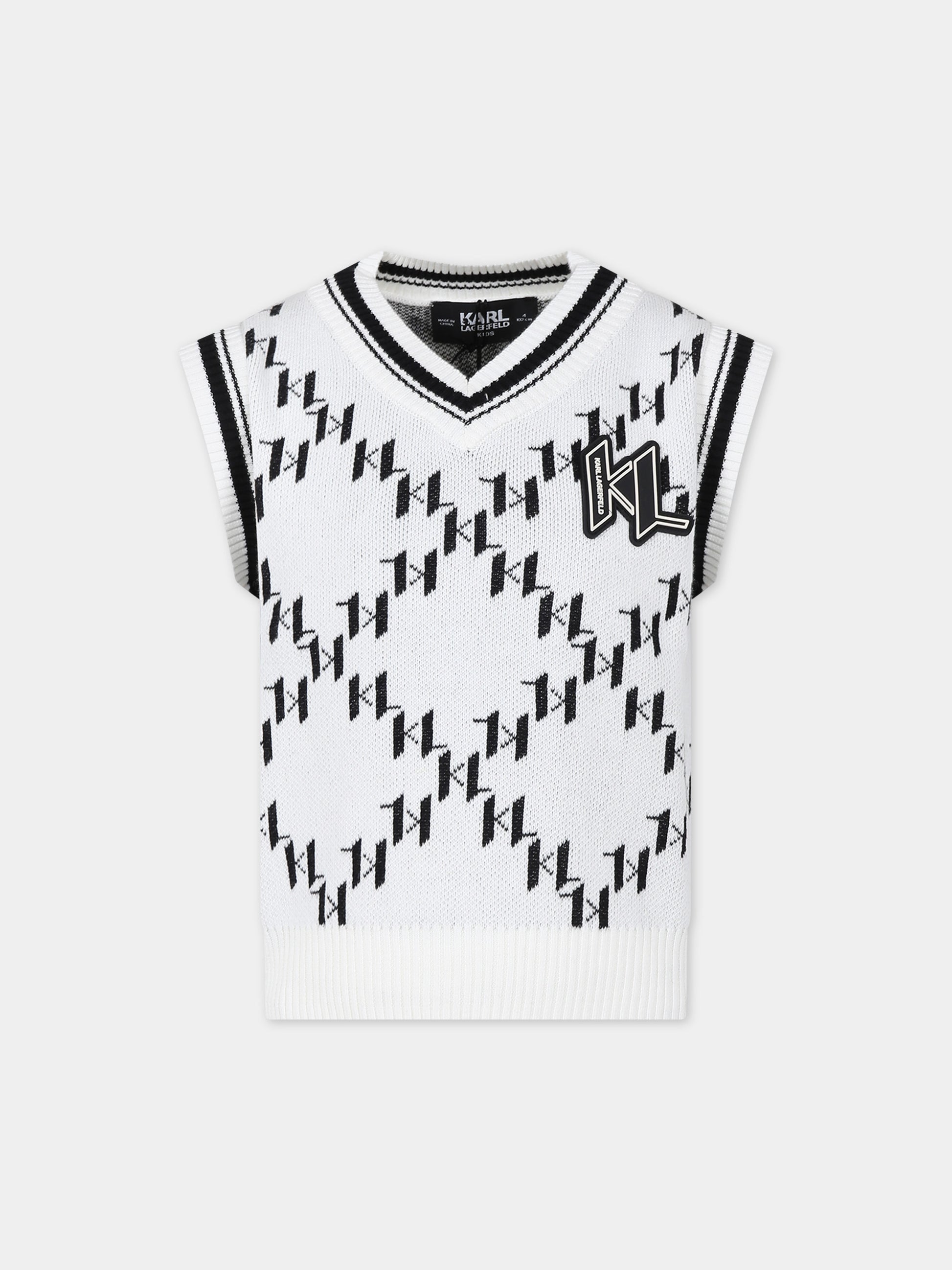 Gilet bianco con stampa grafica K/IKonik all-over,Karl Lagerfeld Kids,Z30057 N70