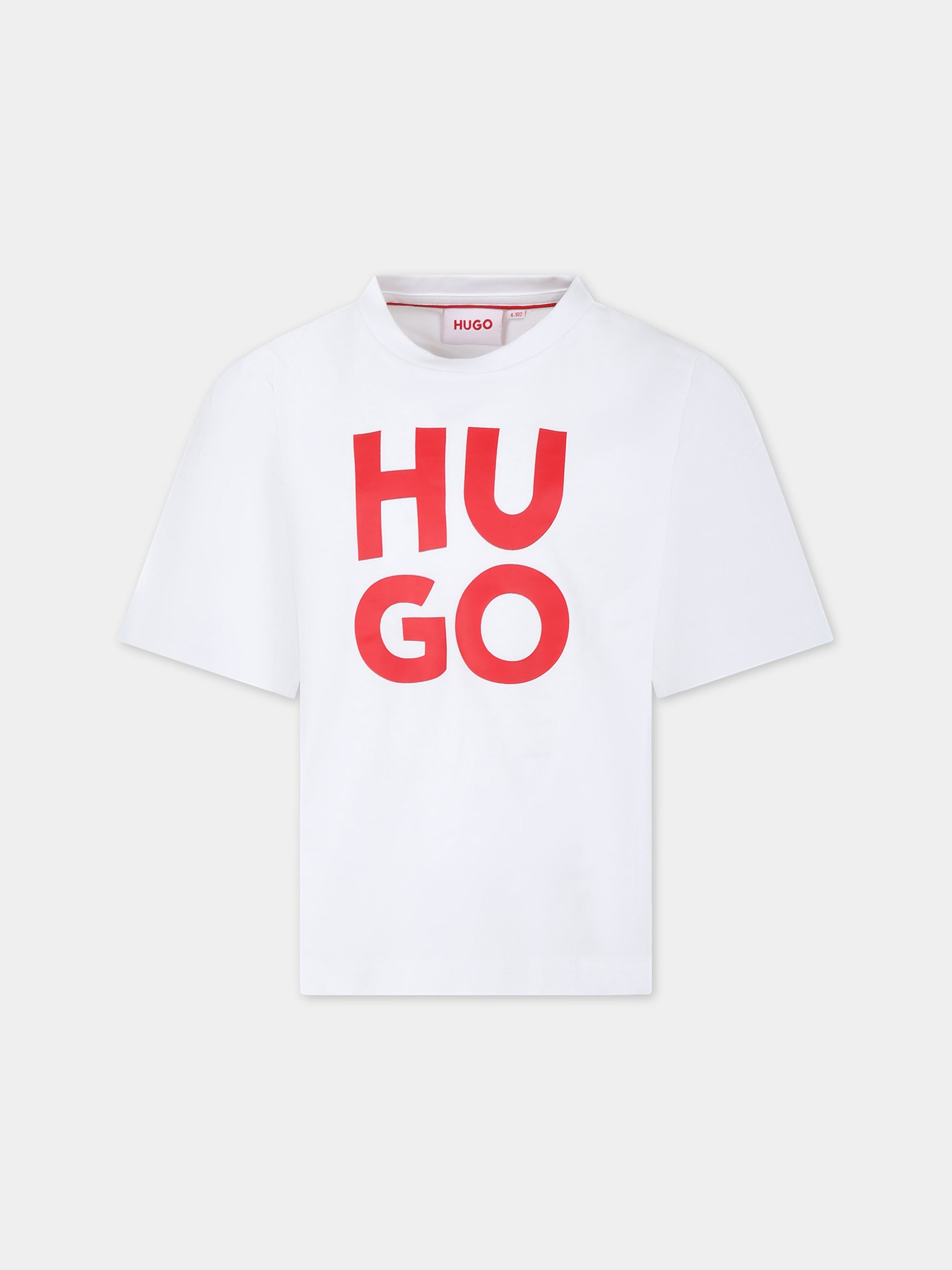T-shirt bianca per bambino con logo,Hugo,G00008 10P