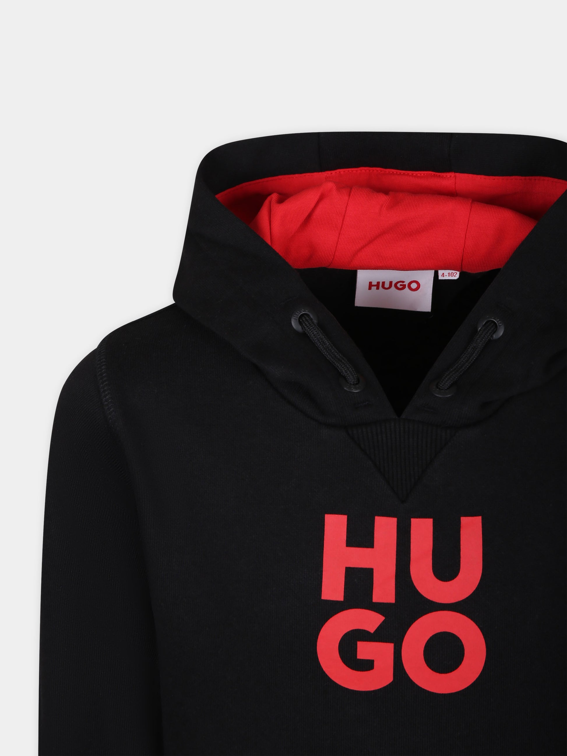 Felpa nera con cappuccio per bambino e logo,Hugo,G00022 09B