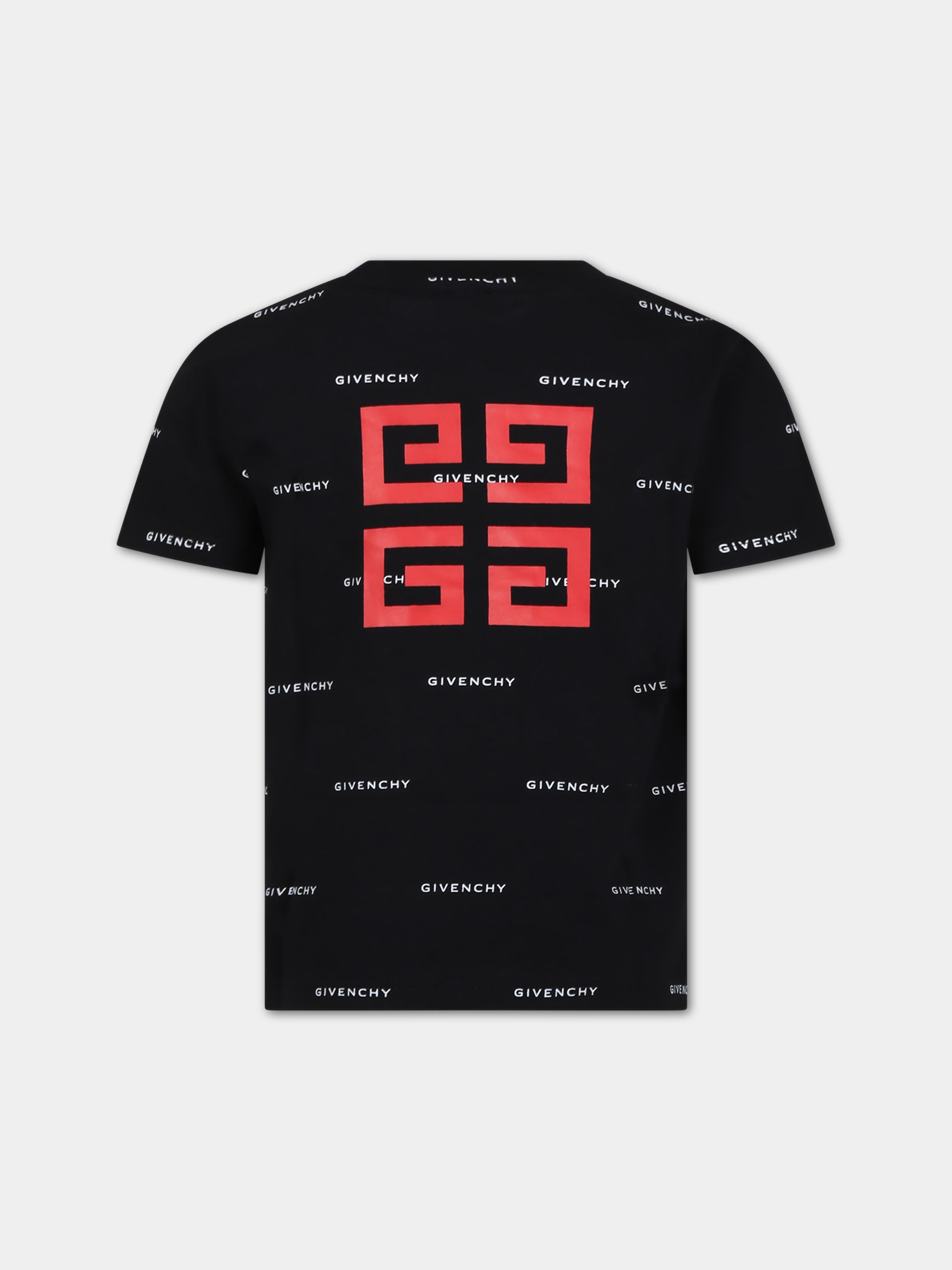 T-shirt nera per bambino con logo all-over,Givenchy Kids,H30168 M41