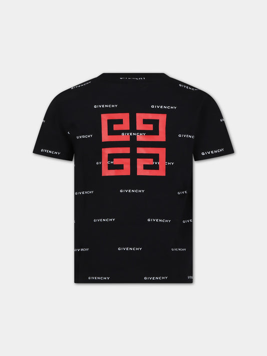T-shirt nera per bambino con logo all-over,Givenchy Kids,H30168 M41