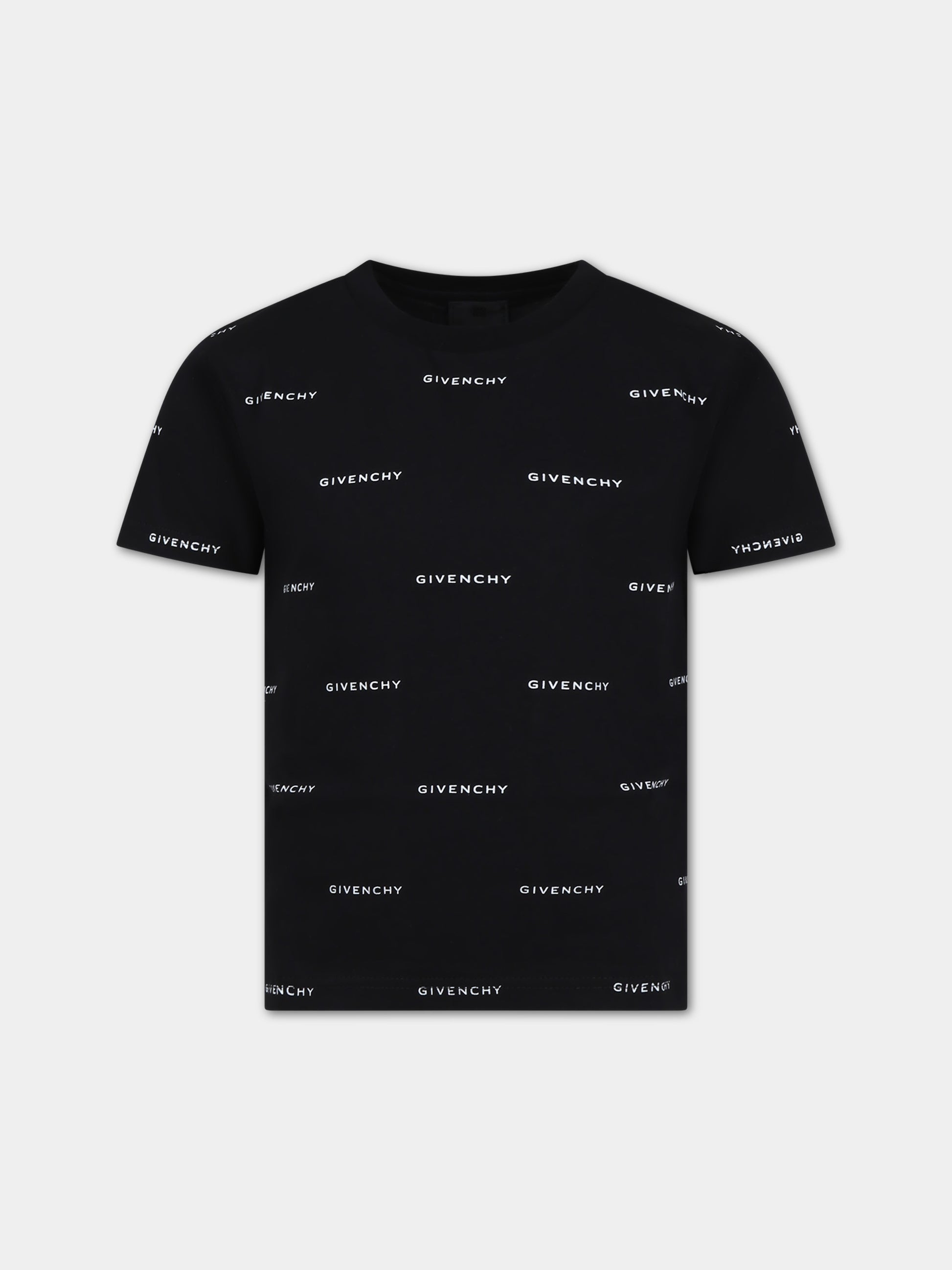 T-shirt nera per bambino con logo all-over,Givenchy Kids,H30168 M41