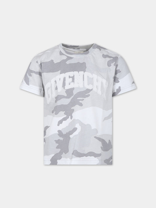 T-shirt grigia per bambino con stampa mimetica,Givenchy Kids,H30179 M01