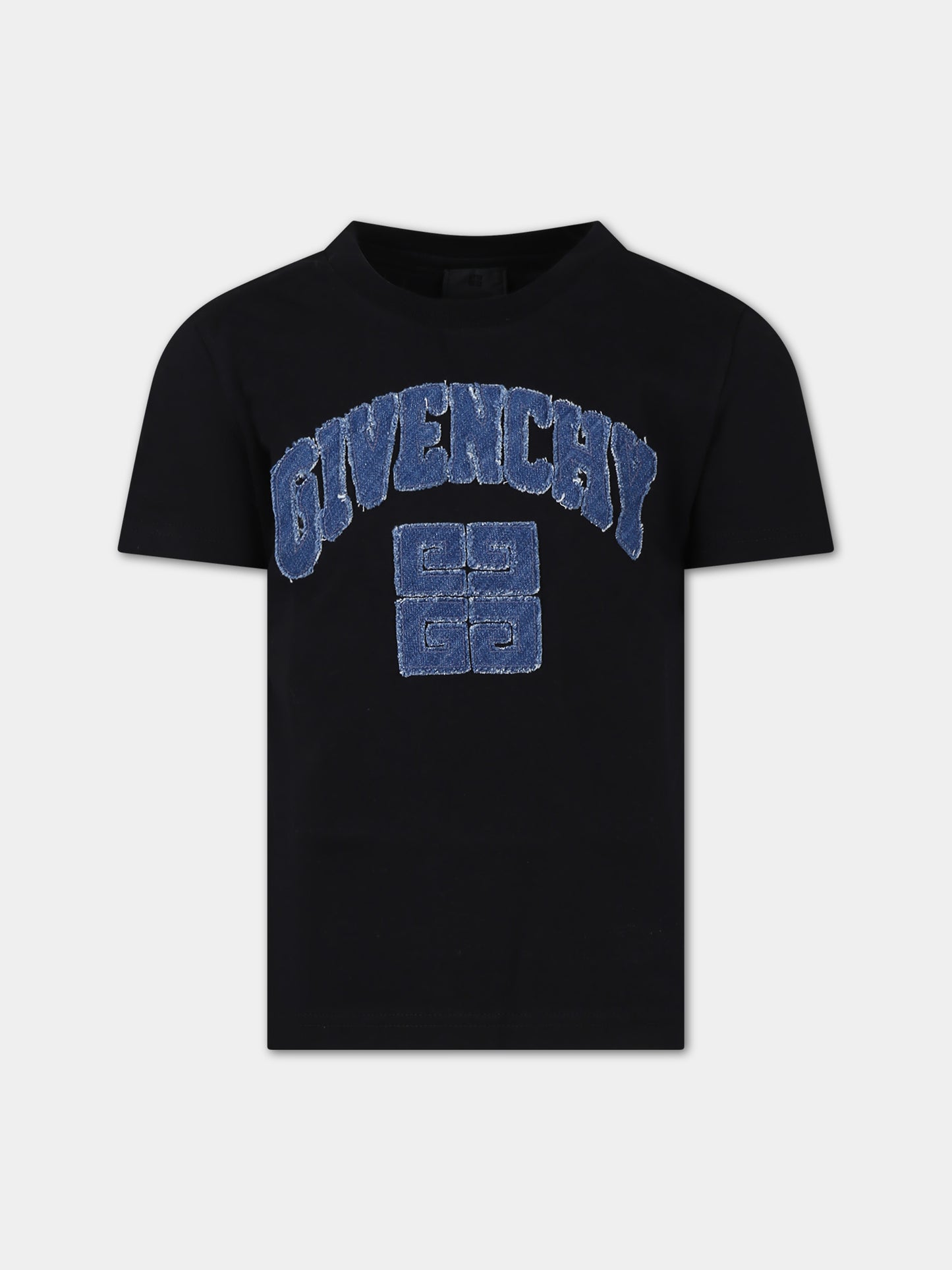 T-shirt nera per bambino con logo in denim,Givenchy Kids,H30167 09B