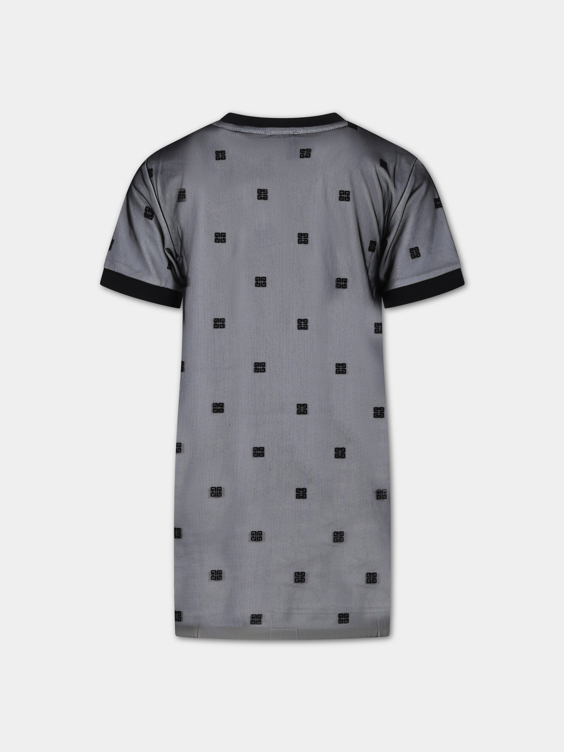 Vestito nero per bambina con logo all-over,Givenchy Kids,H30048 09B