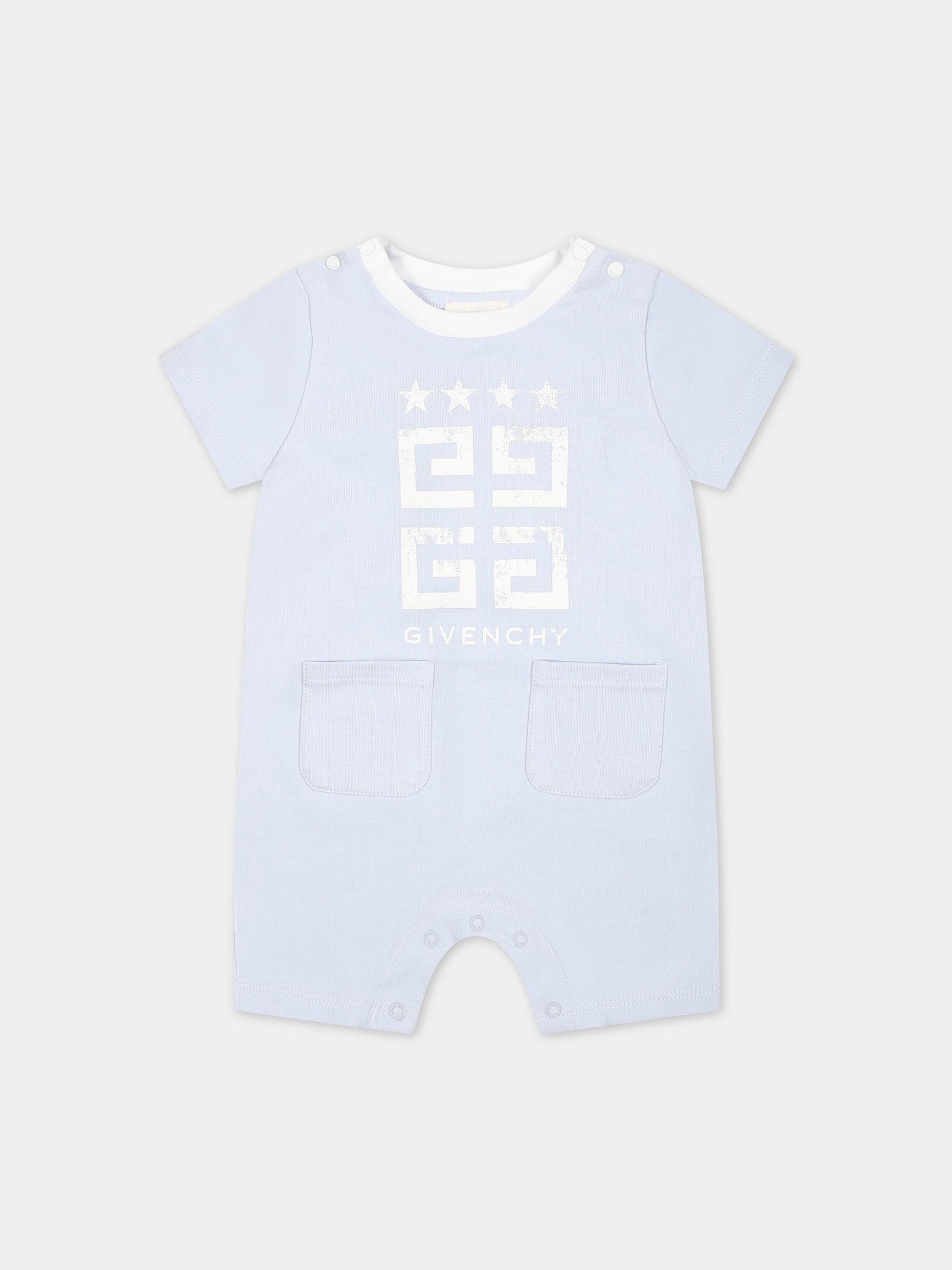 Pagliaccetto celeste per neonato con logo,Givenchy Kids,H30227 771