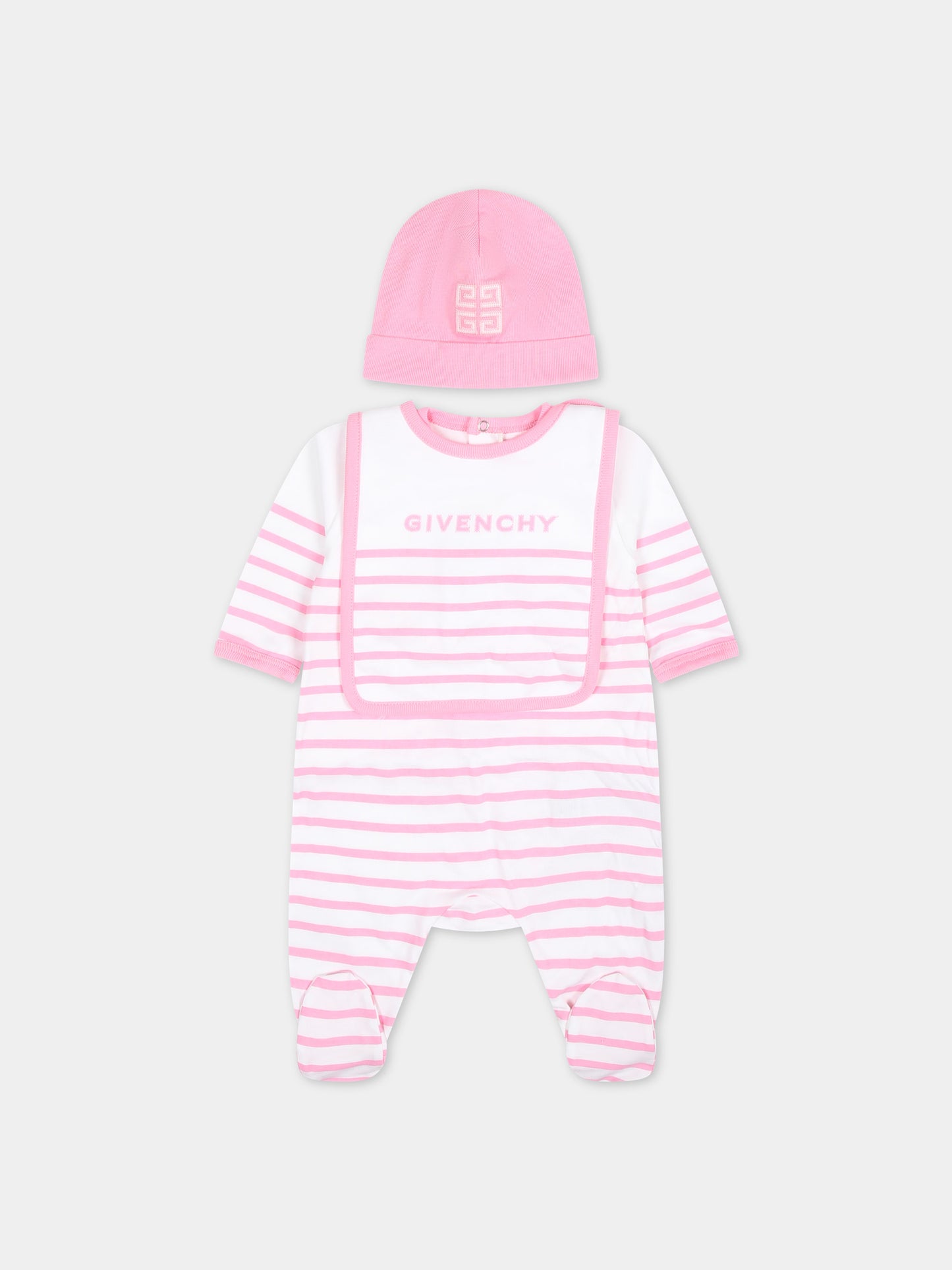 Set rosa per neonata con righe  logo,Givenchy Kids,H30291 465