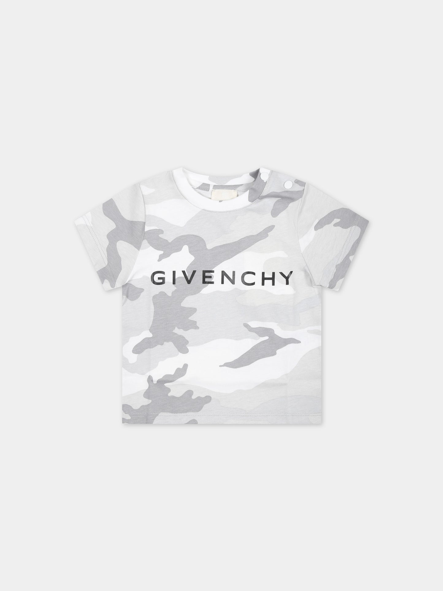 T-shirt grigia per neonato con stampa mimetica,Givenchy Kids,H30217 M01