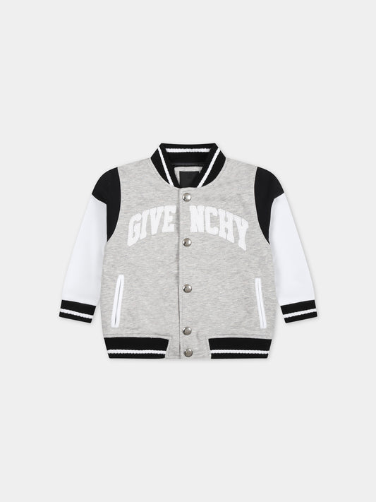 Bomber grigio per neonato con logo,Givenchy Kids,H30203 A01