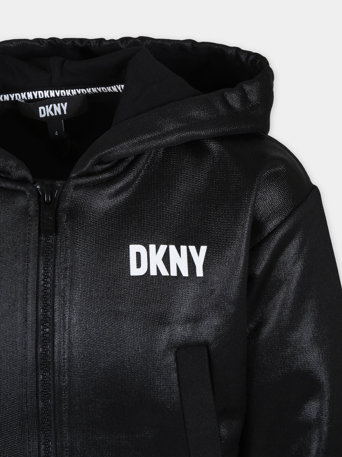 Felpa nera per bambina con logo,Dkny,D60079 09B