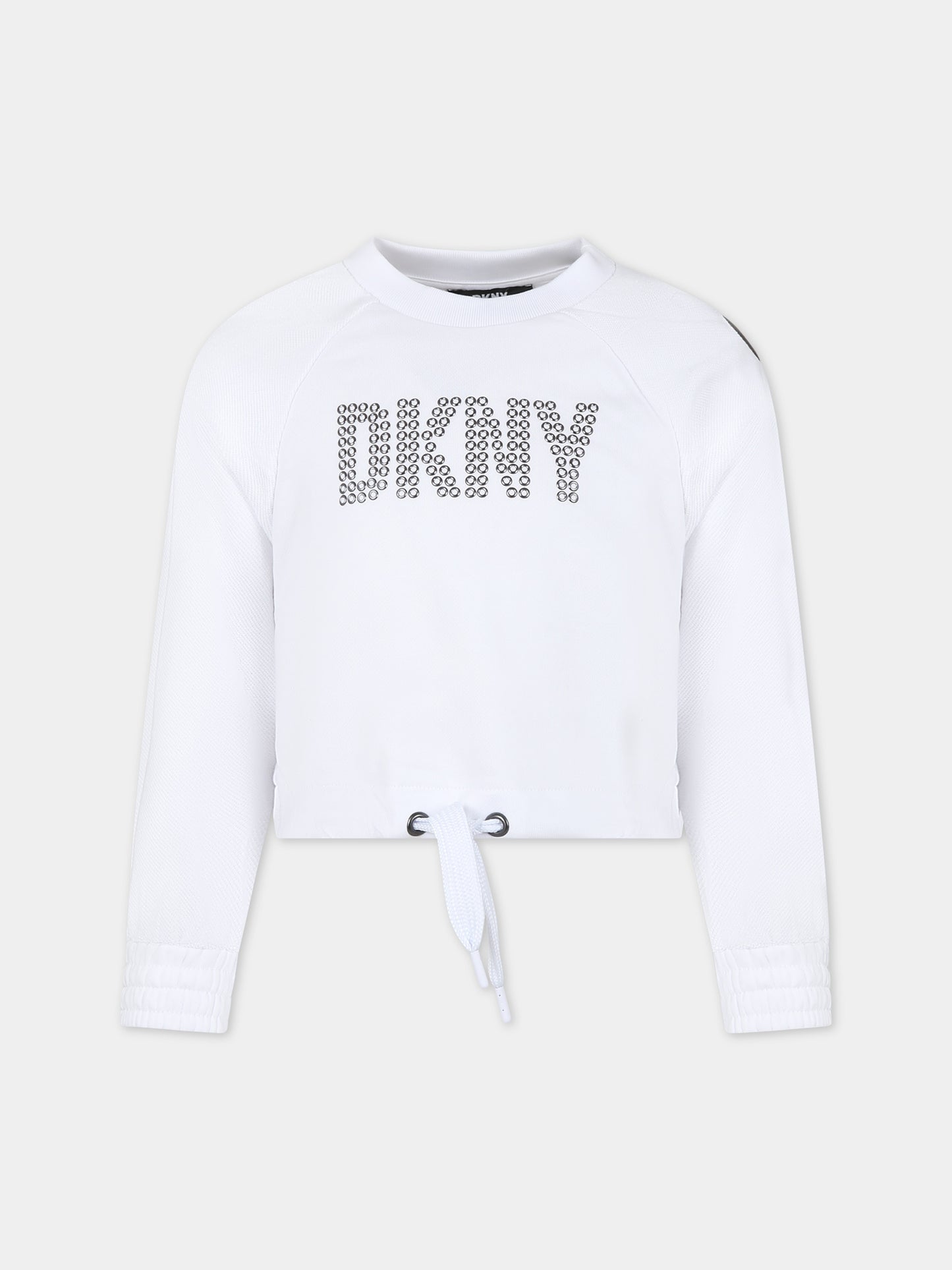 Felpa cropped bianca per bambina con logo,Dkny,D60082 10P